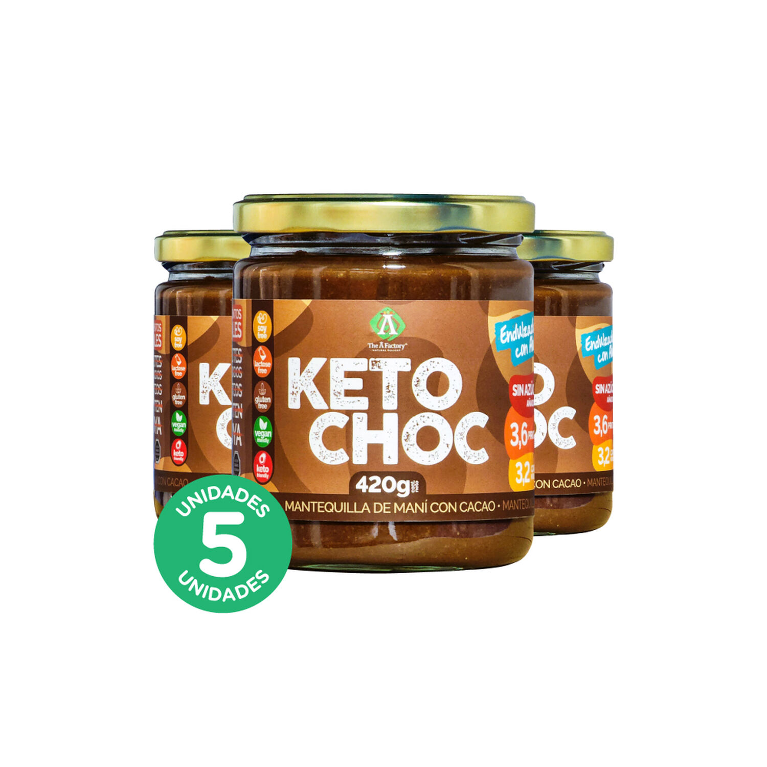 Pack 5, Mantequilla De Man&iacute; Keto Choc Vegana 420gr. image number 0.0