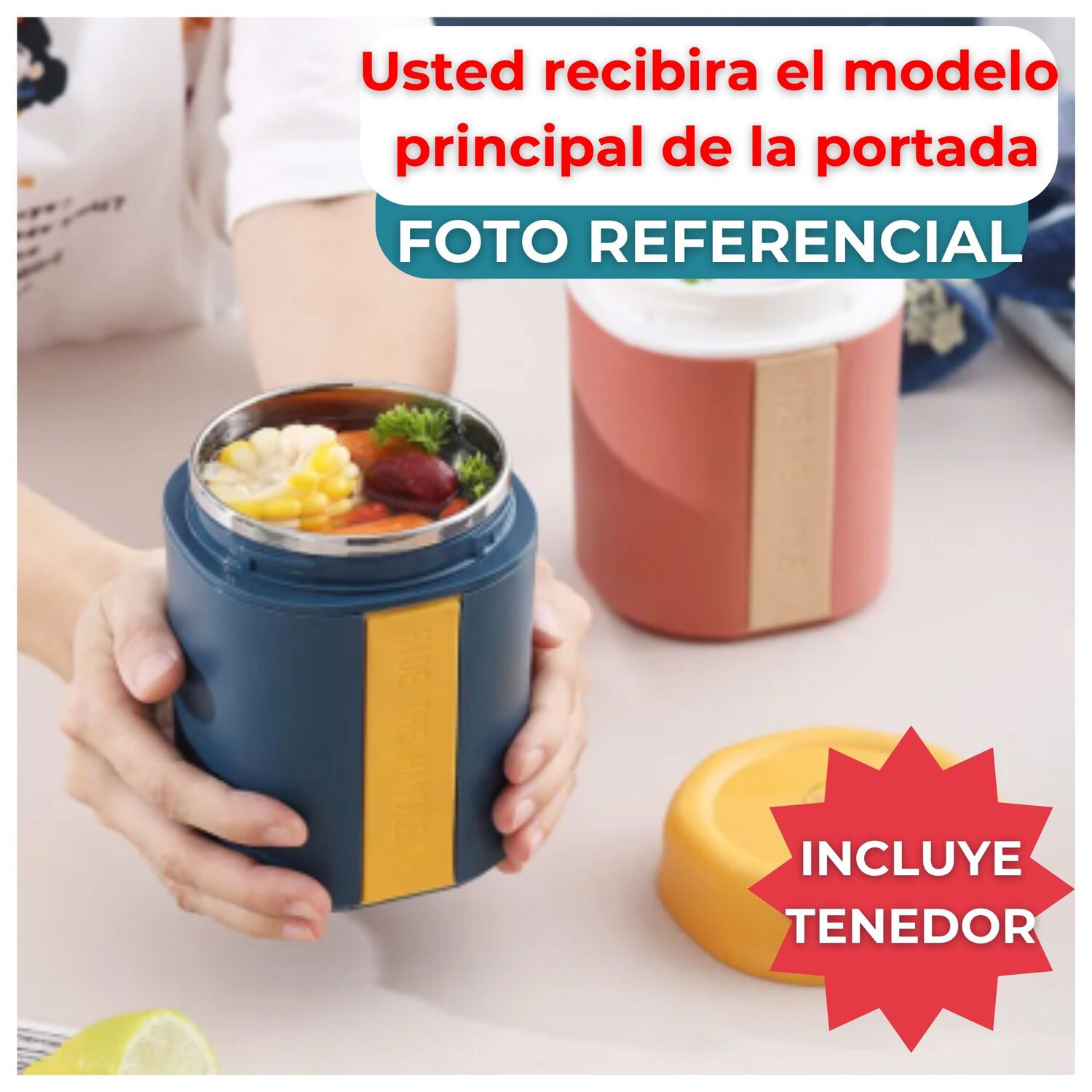 Termo T&aacute;per T&eacute;rmico Estilo Vaso Con Tenedor Oficina Y Escolar Pink image number 3.0