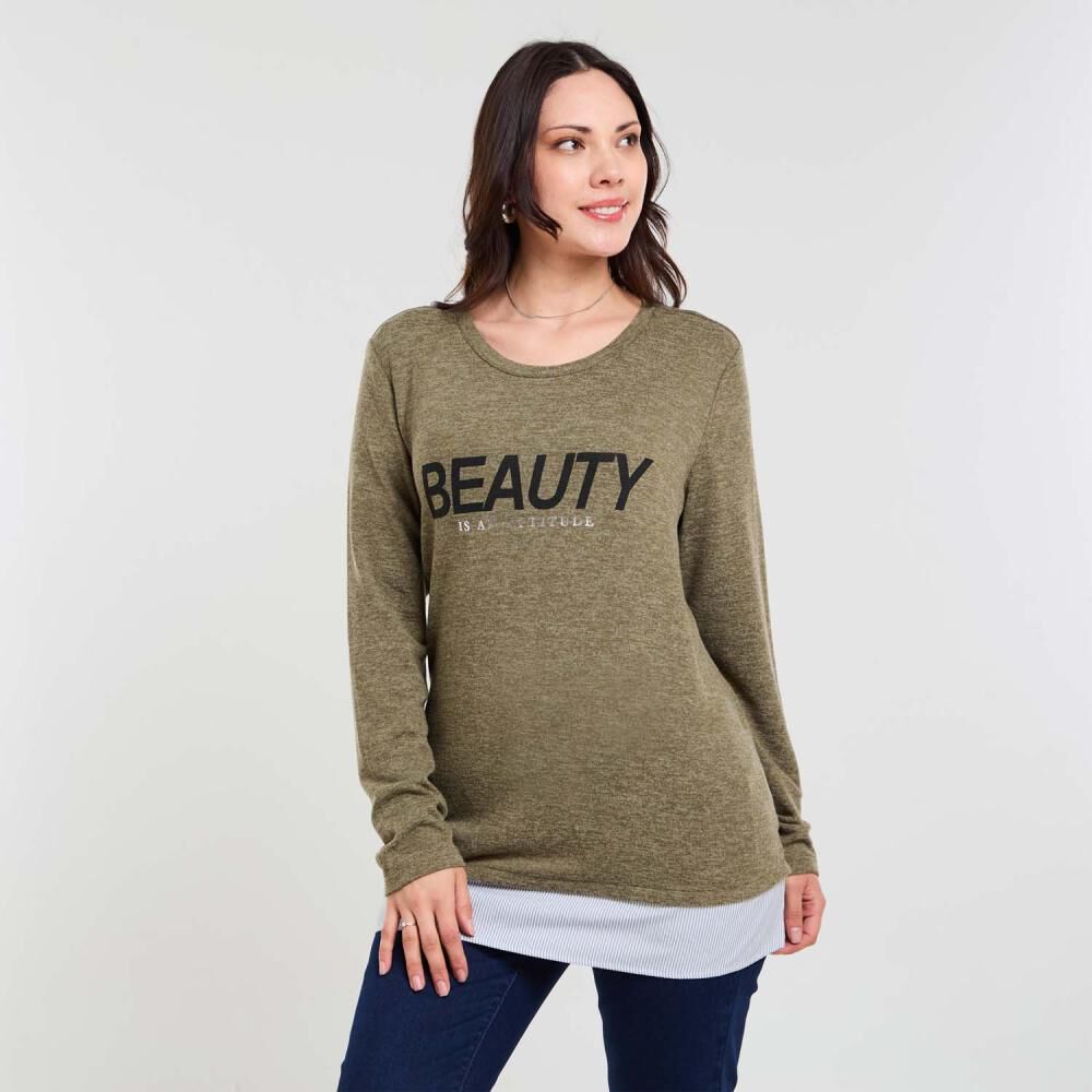 Sweater Melange Manga Larga Cuello Redondo Mujer Sexy Large image number 2.0