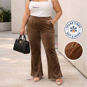Pantal&oacute;n Cotel&eacute; Palazzo Polar Con Chiporro Elasticado T&eacute;rmico Caf&eacute;