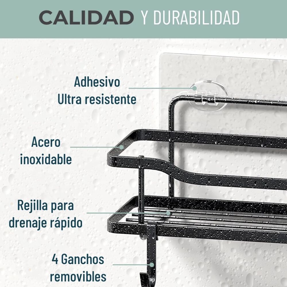 Organizador De Ducha Adhesivo Set 2 Inoxidable Negro image number 2.0