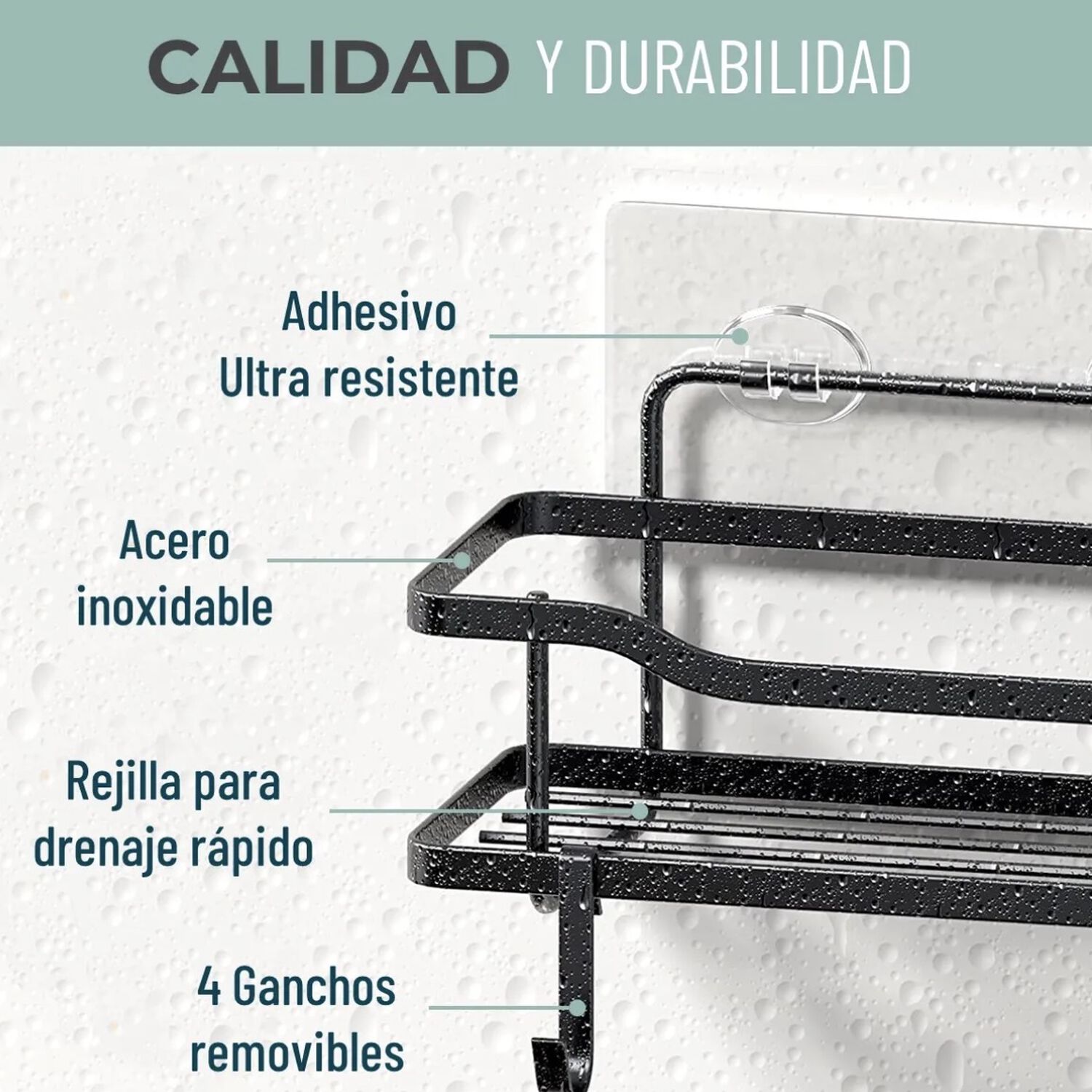 Organizador De Ducha Adhesivo Set 2 Inoxidable Negro image number 2.0