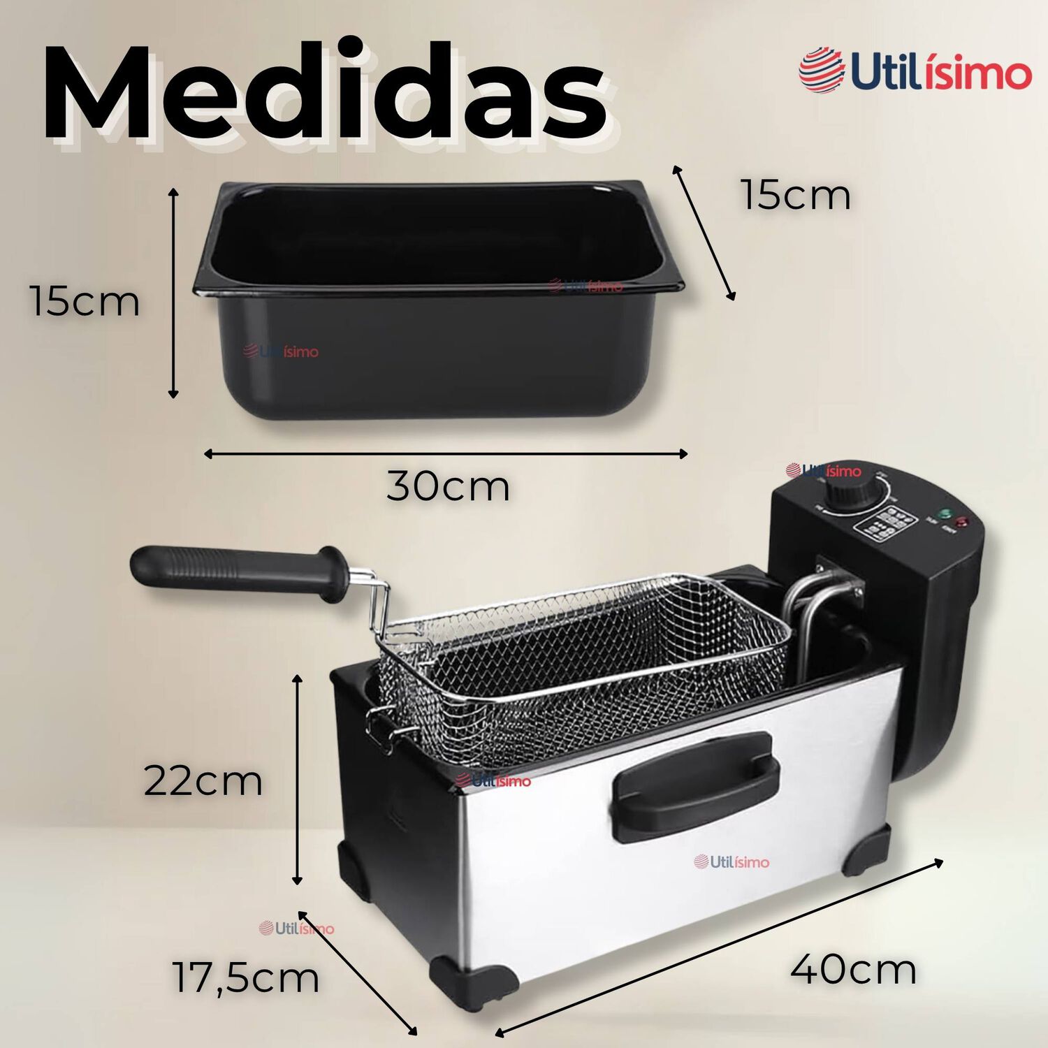Freidora De Aceite 3l El&eacute;ctrica 2000w De Potencia Acero Inoxidable image number 2.0
