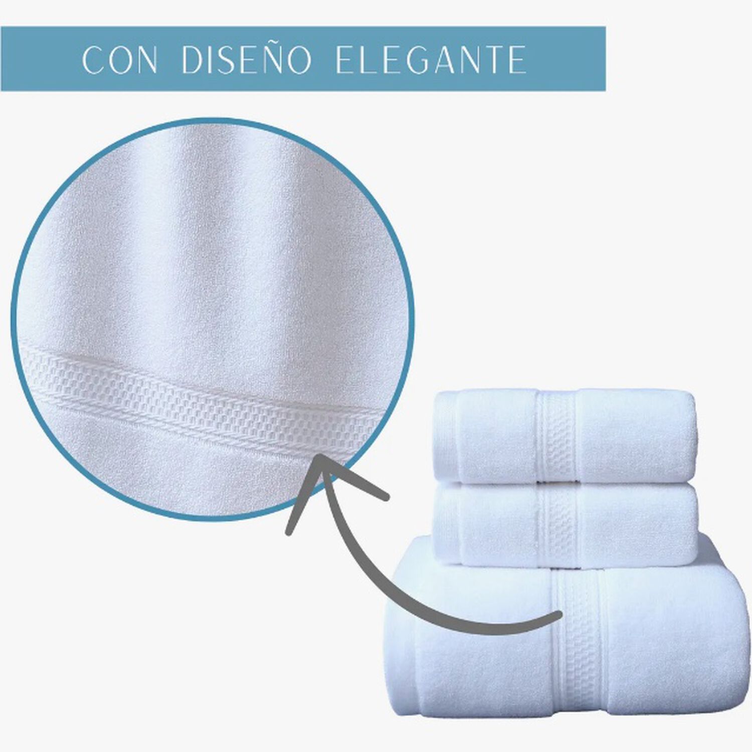 Pack 3 Toallas 100% Algodon Blancas image number 2.0