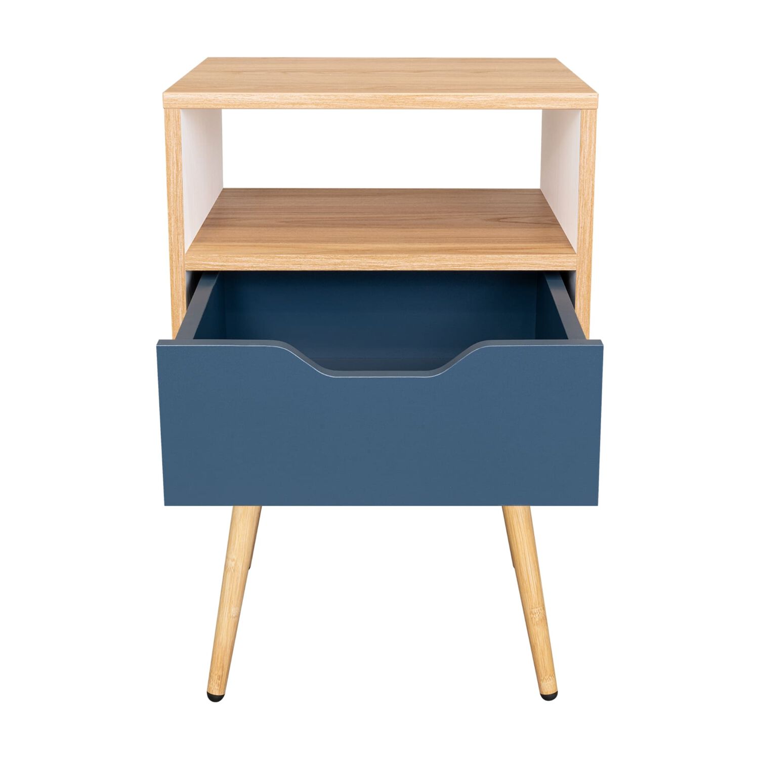 Velador Melamina 1 Cajon 63x40x35 Cm Caf&eacute; Claro Y Azul image number 0.0