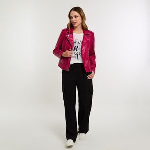 Polera Doble Tela Con Estampado Delantero Manga Corta Mujer Kimera