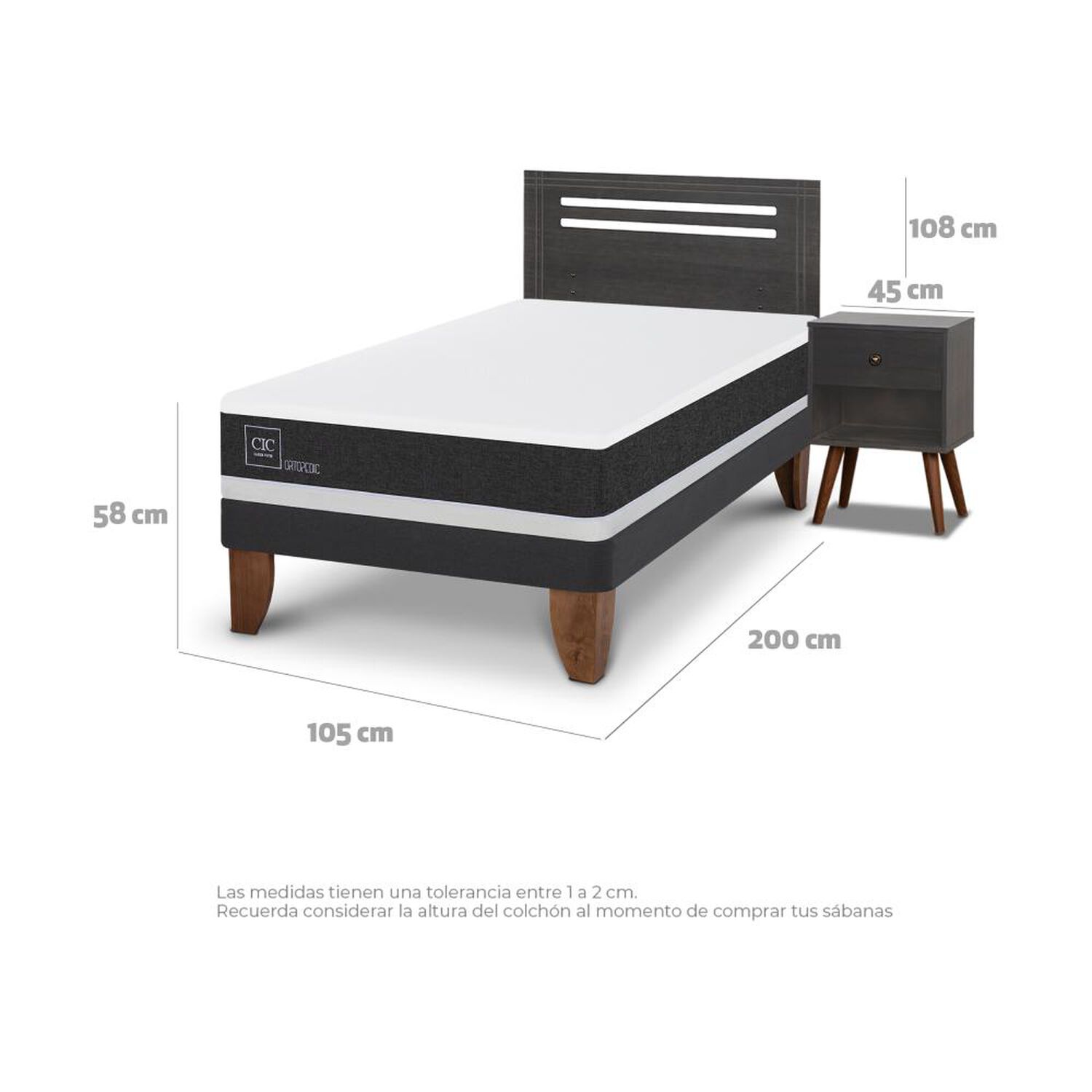Cama Europea Cic Ortopedic / 1.5 Plazas / Base Normal + Set De Maderas image number 3.0