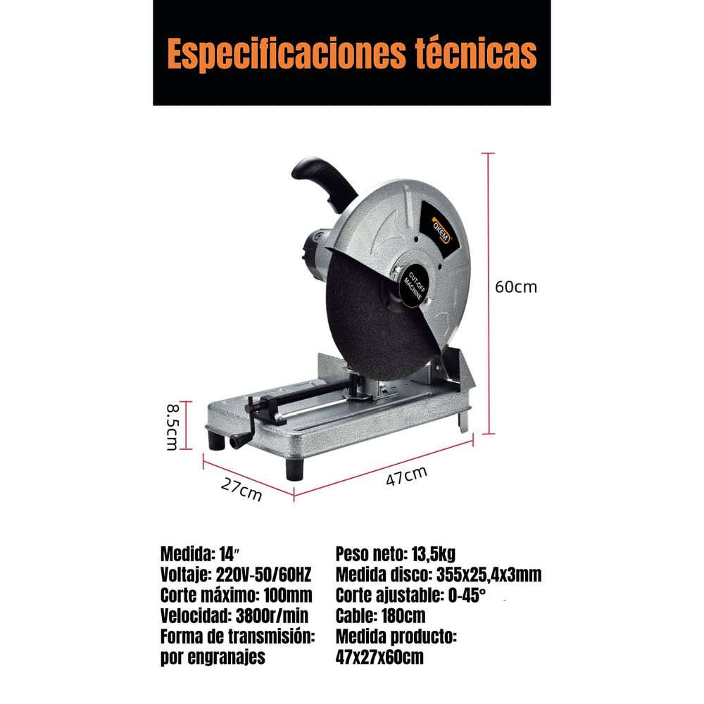 Tronzadora Industrial 14&Prime; 2200w 3800rpm Con Disco G02 Gris image number 7.0