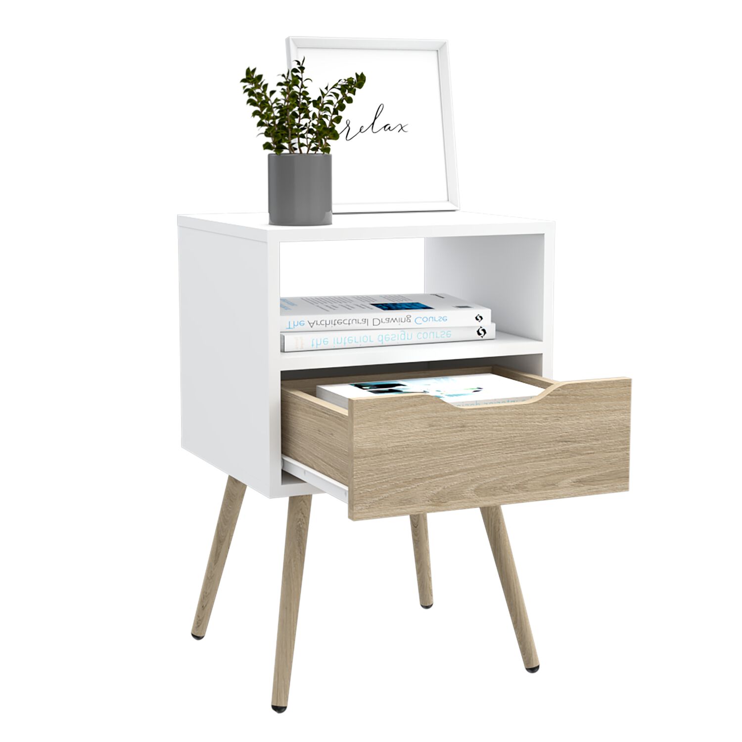 Velador 1 Cajon 40x63x35 Cm Fm-015b - Blanco / Caf&eacute; Claro image number 1.0