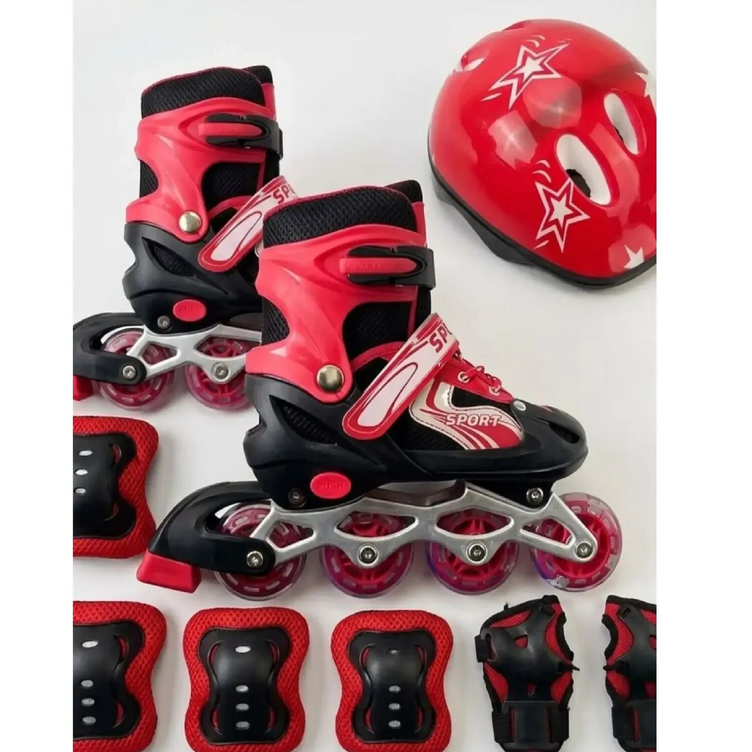 Set Patines Lineales Con Juego De Protecci&oacute;n Rojo S (31-34). image number 3.0