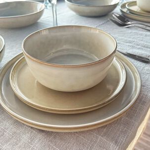 Set 6 Platos Redondo Ceramica 22 Cm Beige Linea Oslo