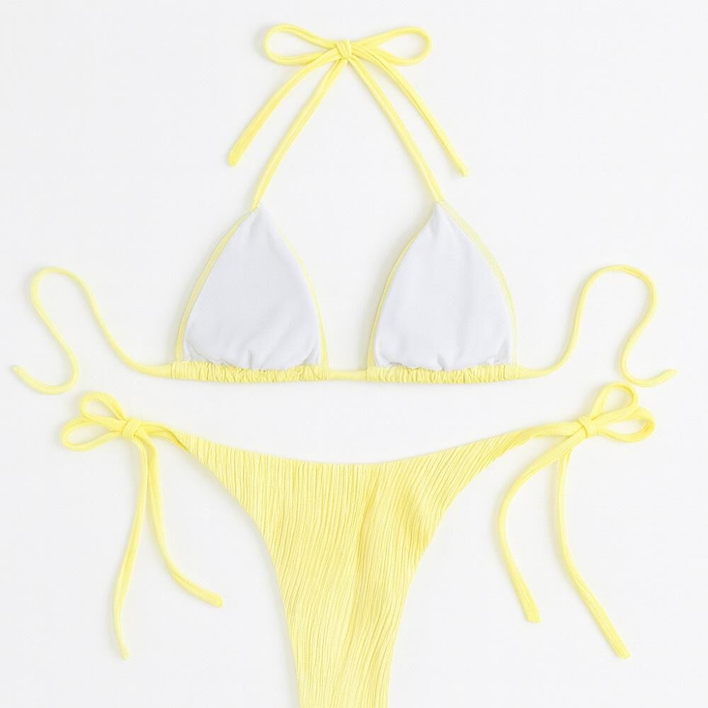 Traje Baño Tiro Alto Cintas Ajustables Tela Corrugada Realce image number 0.0