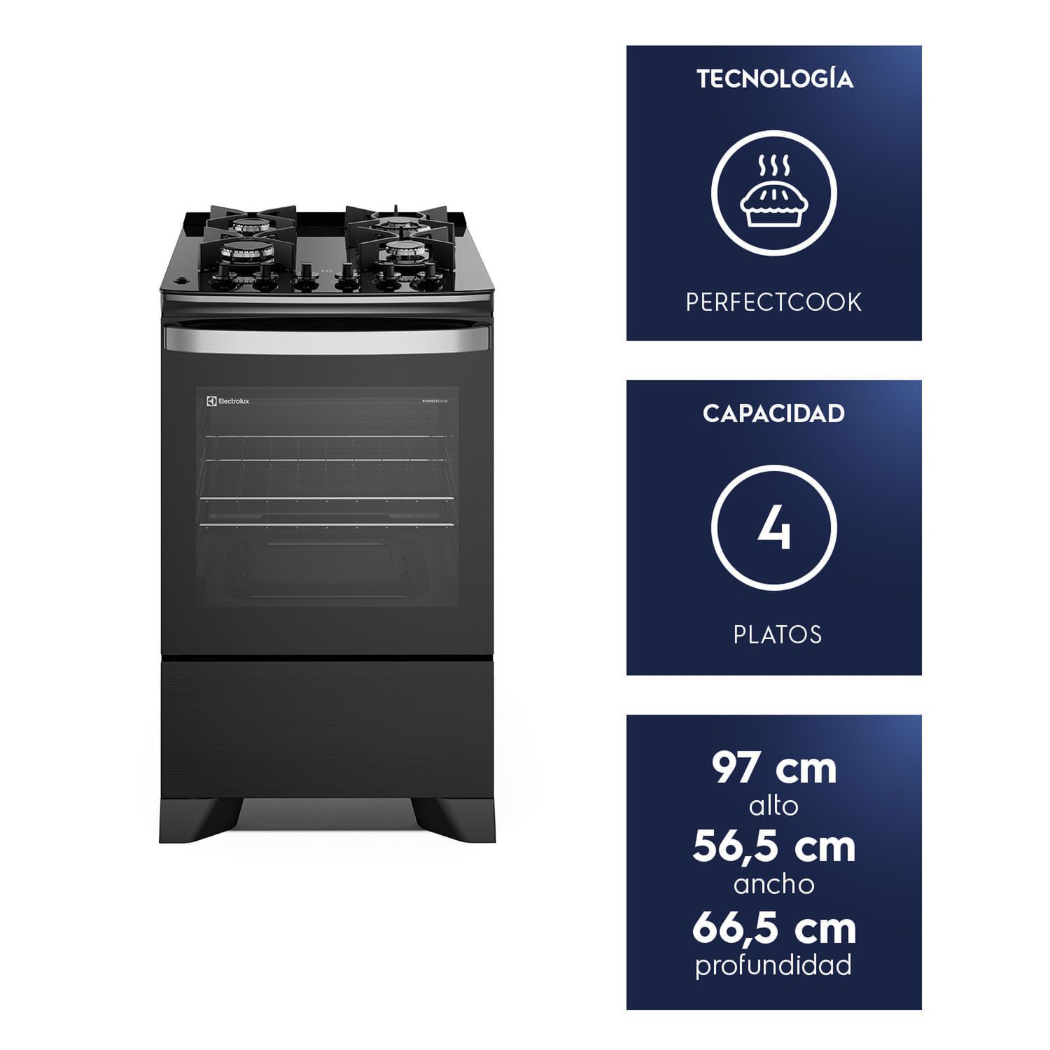 Cocina A Gas4platos Parrillas Hierro Fundido F4epb Negra image number 1.0