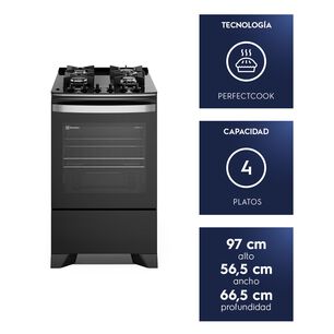 Cocina A Gas4platos Parrillas Hierro Fundido F4epb Negra