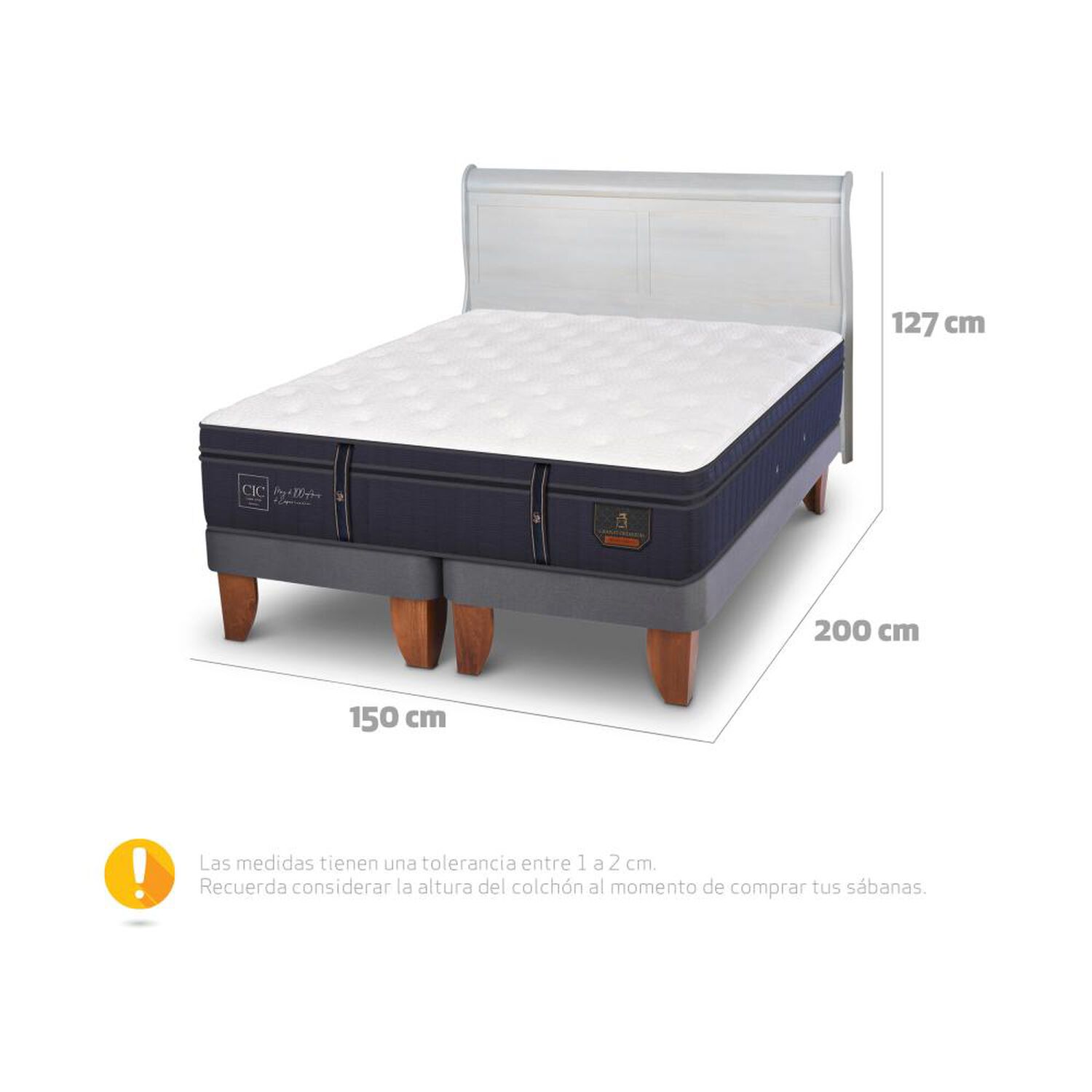 Cama Europea Cic Linea Premium / 2 Plazas / Base Dividida + Respaldo image number 5.0