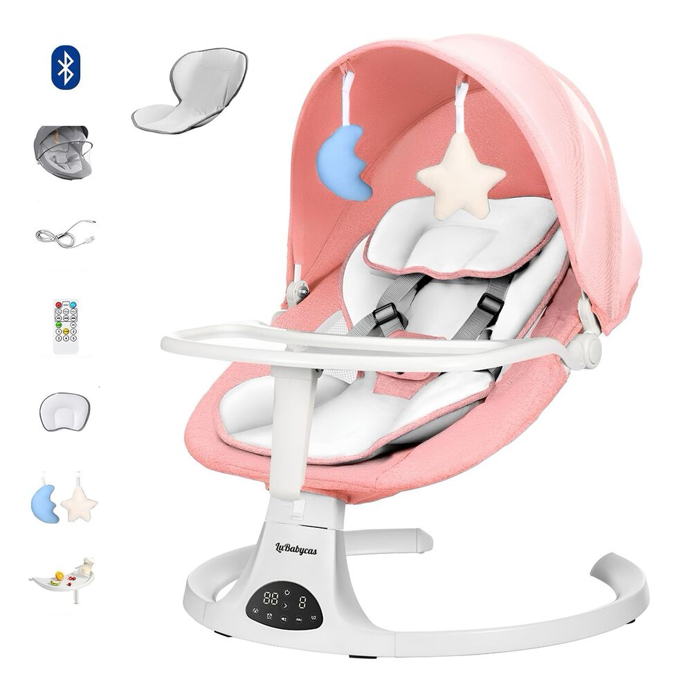 Mecedora El&eacute;ctrica 2 En 1 Bluetooth Yoya Rosada Lubabycas image number 1.0