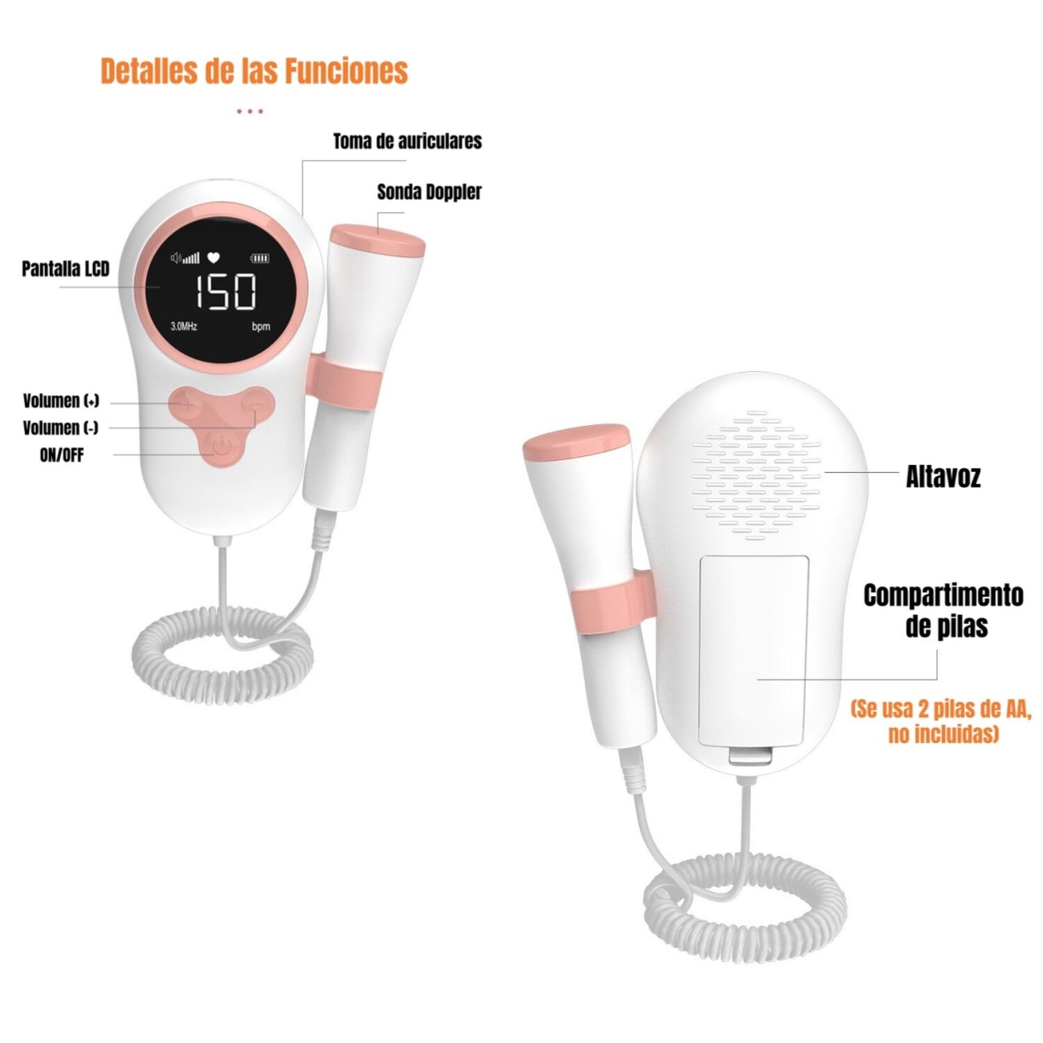 Monitor Fetal Doppler Latidos Coraz&oacute;n Beb&eacute; Gris Lubabycas image number 4.0