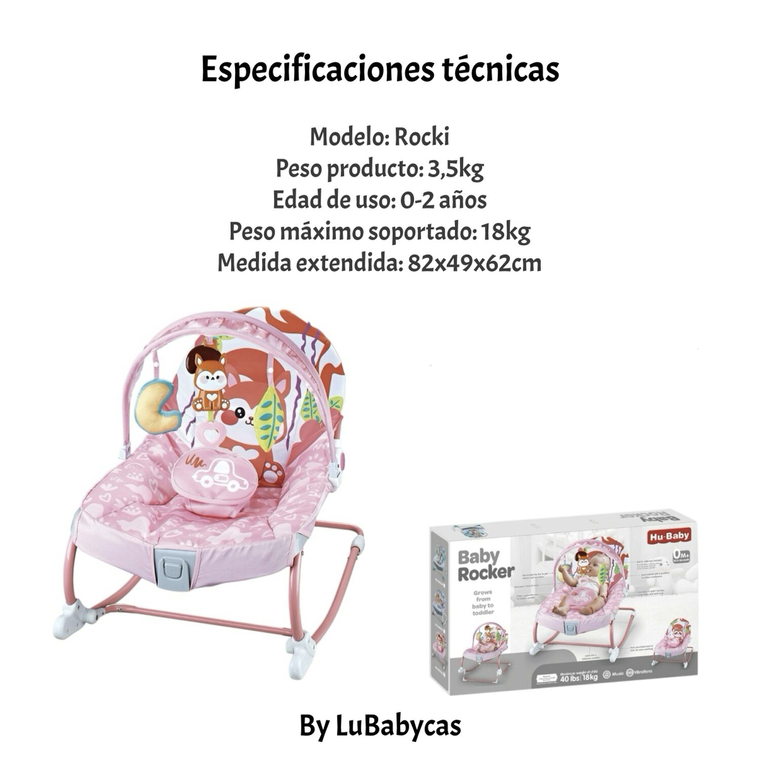 Mecedora Beb&eacute; Silla Nido Musical Vibraci&oacute;n Rosada Lubabycas image number 4.0