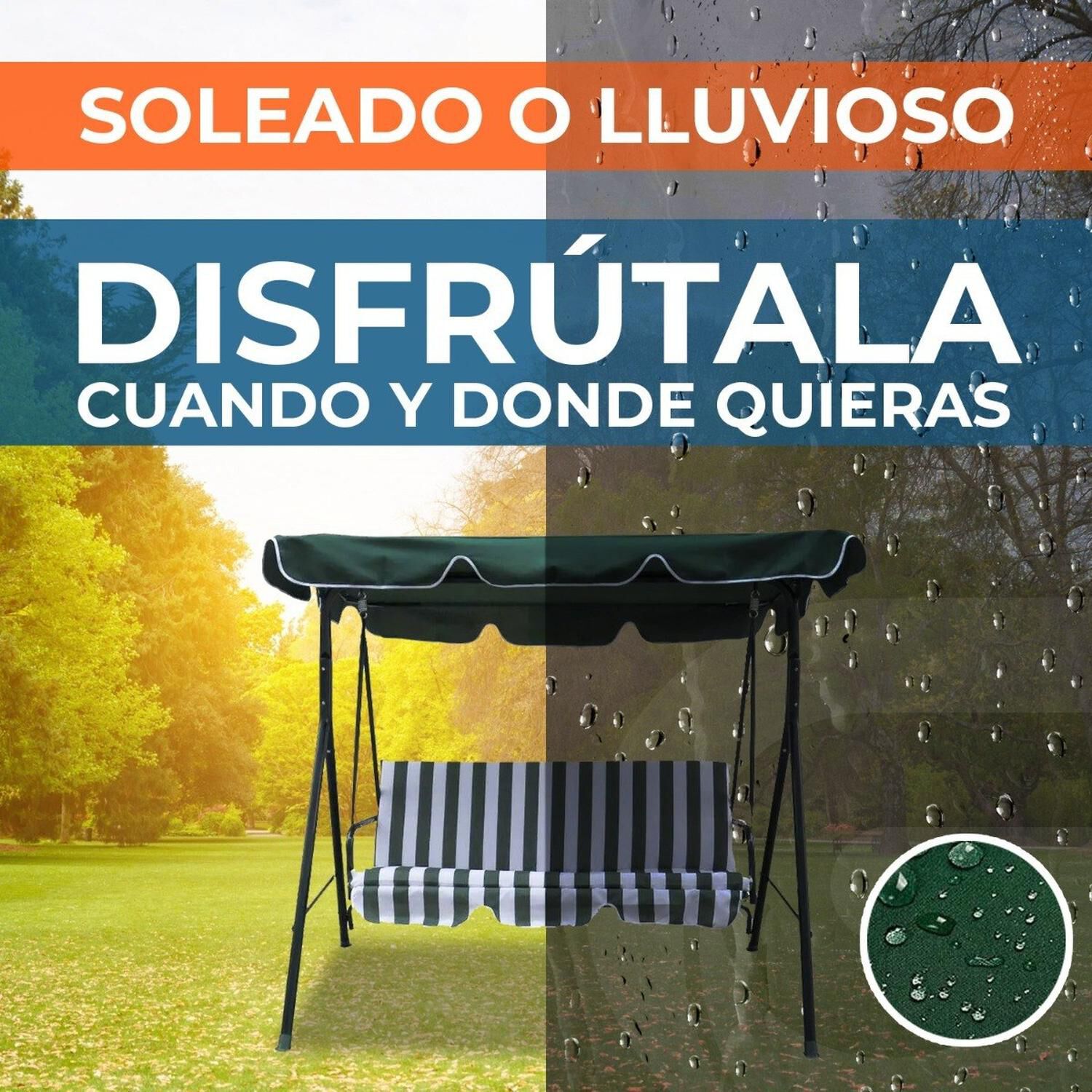 Silla Columpio Para Terraza Al Aire Libre Para 3 Personas image number 2.0