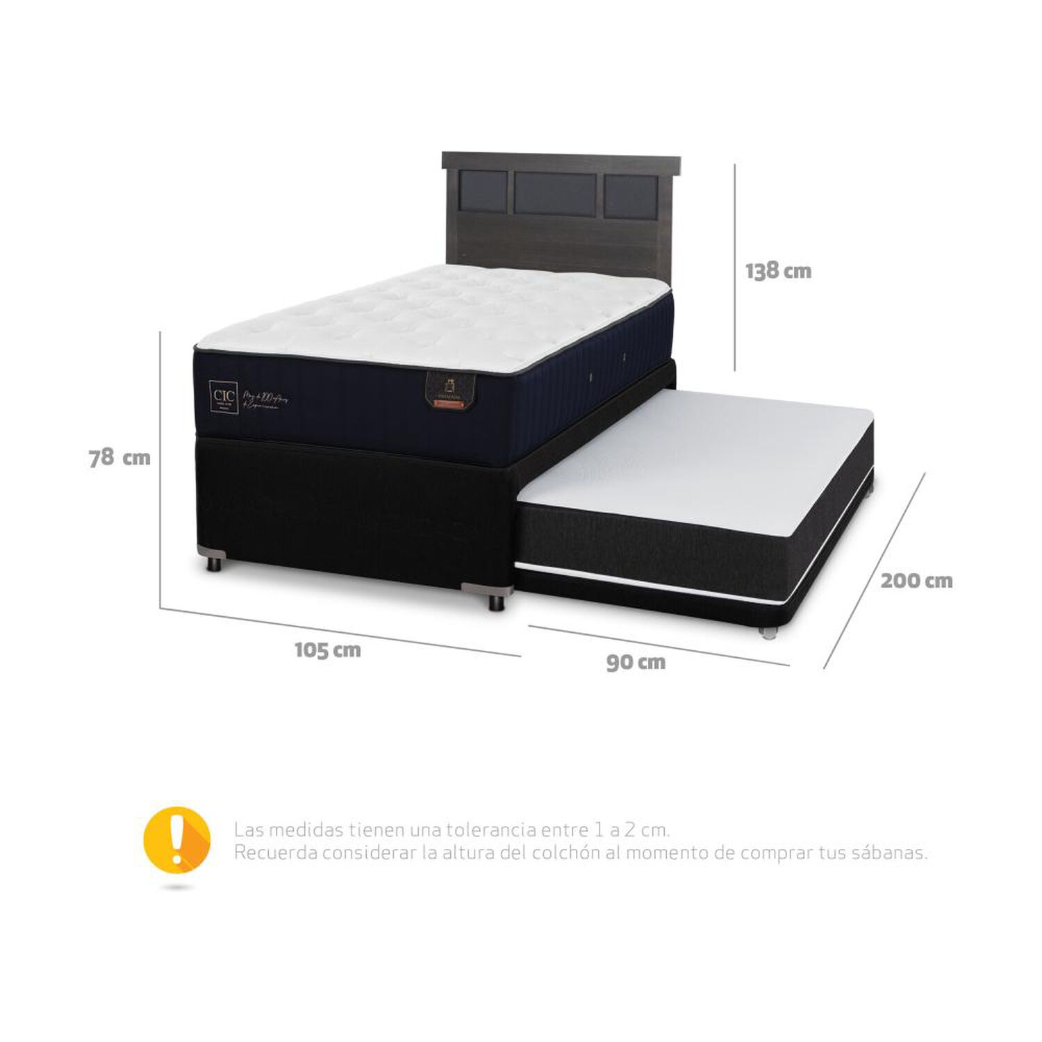 Cama Nido Cic Premium / 1.5 Plazas / Base Normal + Respaldo image number 3.0