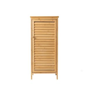 Armario Ba&ntilde;o Bamb&uacute; Organizador De Suelo Con Puerta Madera