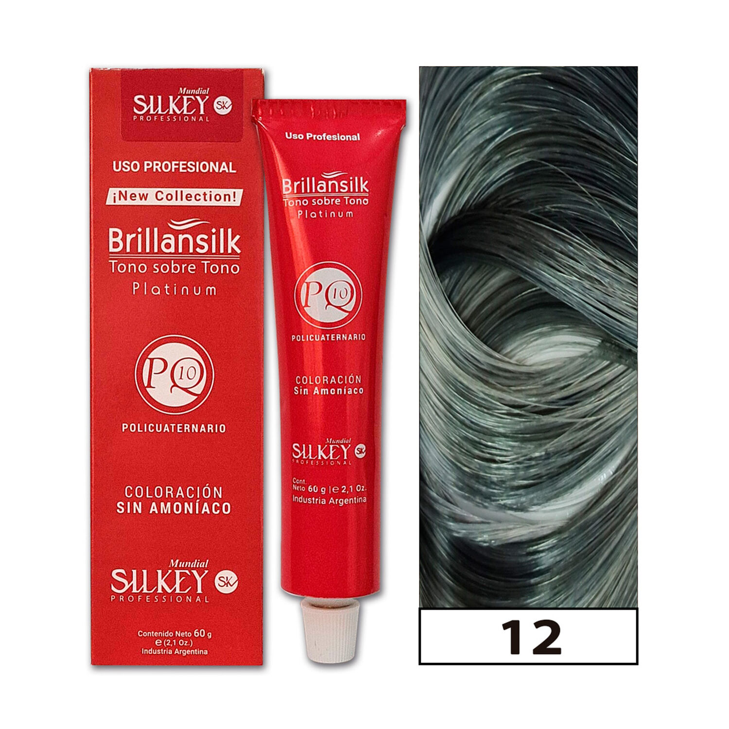 Brillansilk - Tintura Tono Sobre Tono Sin Amon&iacute;aco Silkey 60g + Oxidante - 12 Gris Plata image number 0.0