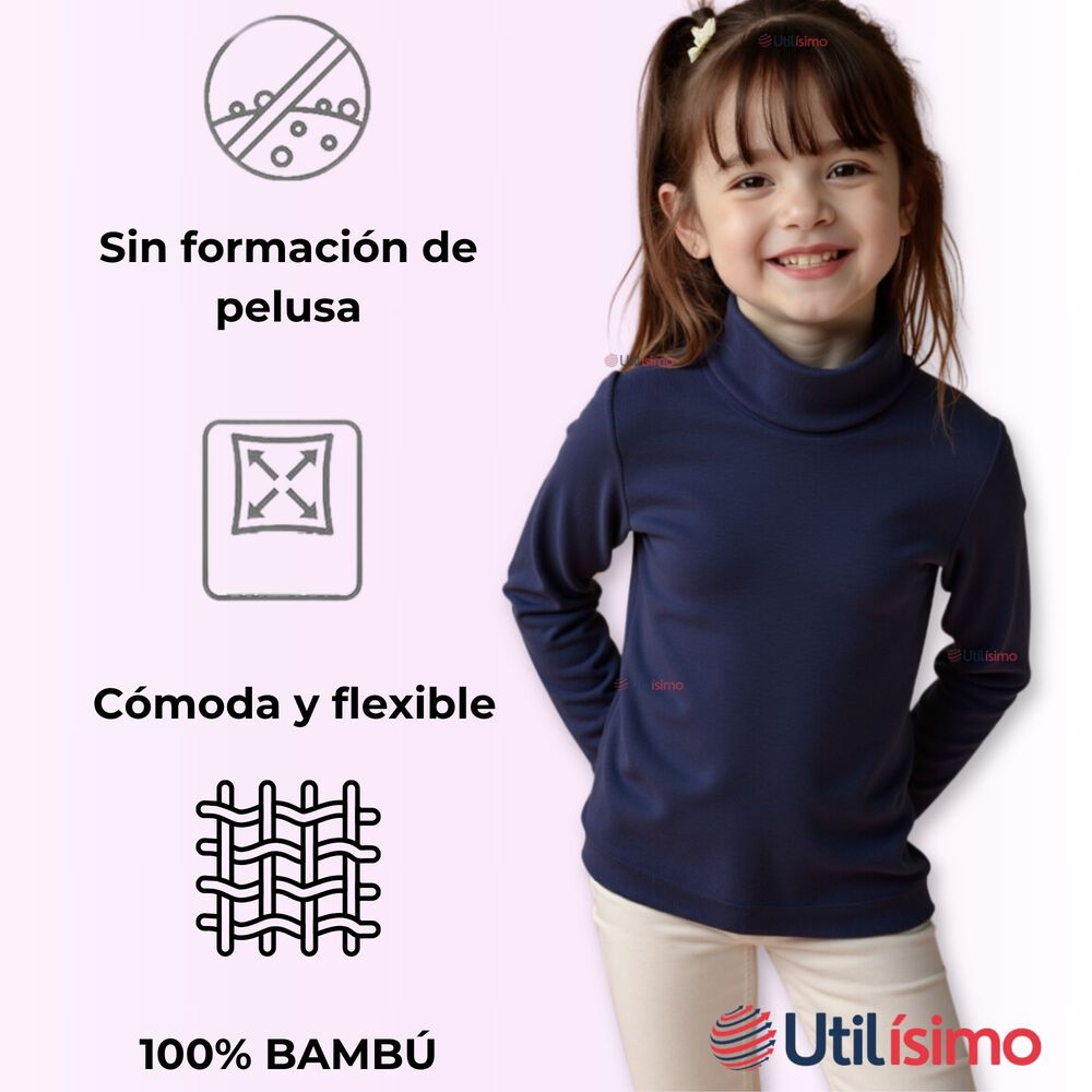 Pack 3 Primera Capa Escolar Bamb&uacute; Invierno Camiseta Ni&ntilde;a Cuello Beatle Polera image number 7.0