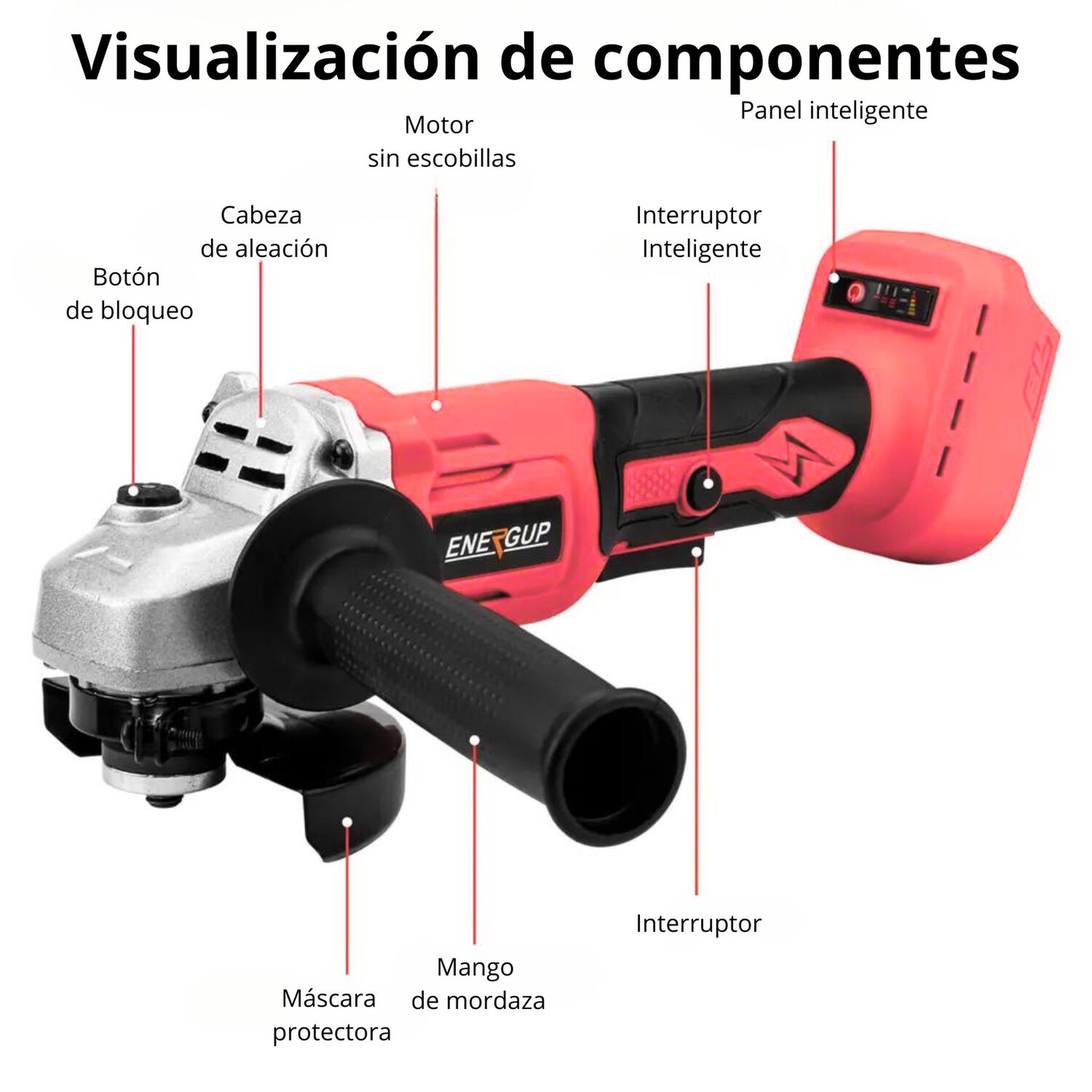 Esmeril Angular Inal&aacute;mbrico 4,5" 48v +2 Bater&iacute;a +accesorios image number 4.0