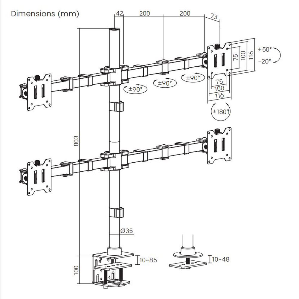 Soporte Para 4 Monitores De Alta Carga 17" A 35" 60kg Sbrm741 - Brasforma image number 7.0