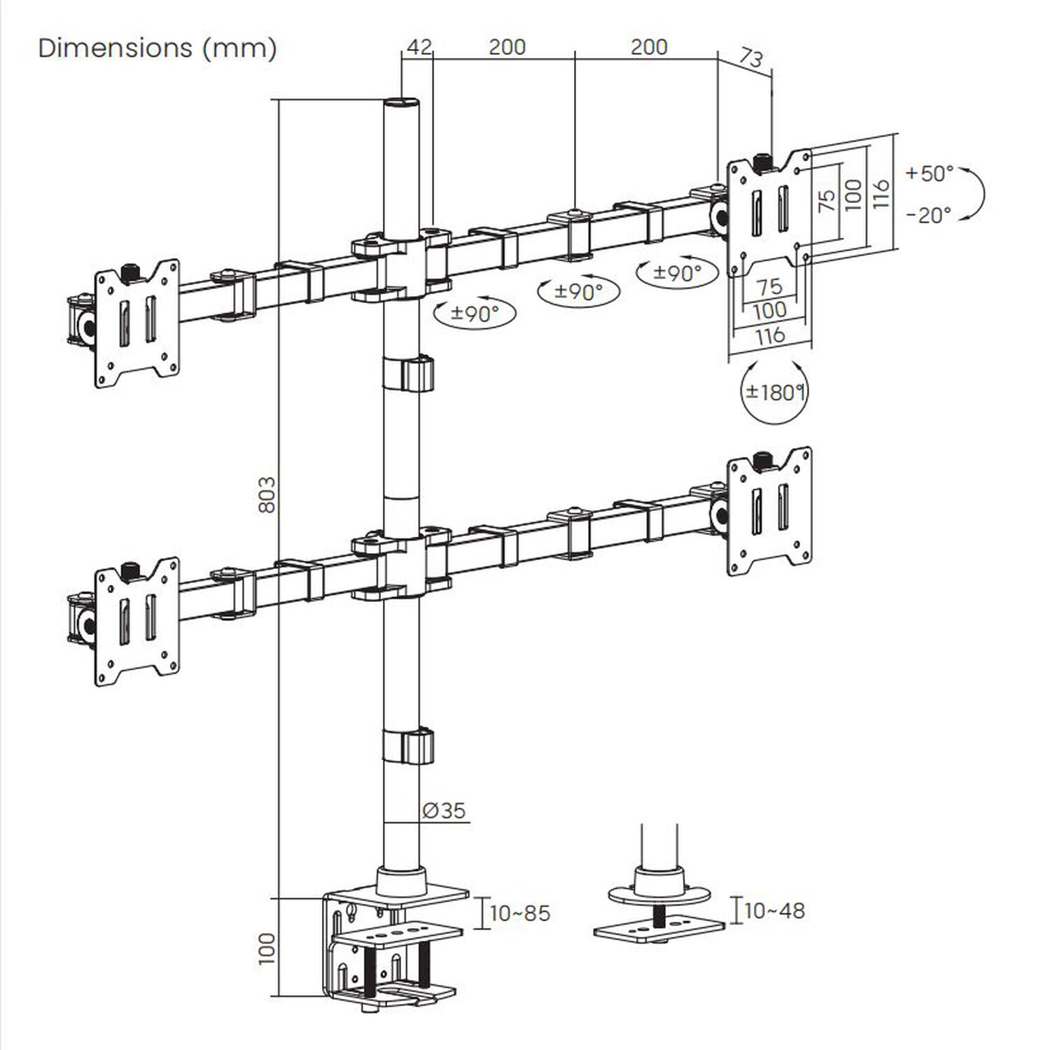 Soporte Para 4 Monitores De Alta Carga 17" A 35" 60kg Sbrm741 - Brasforma image number 7.0