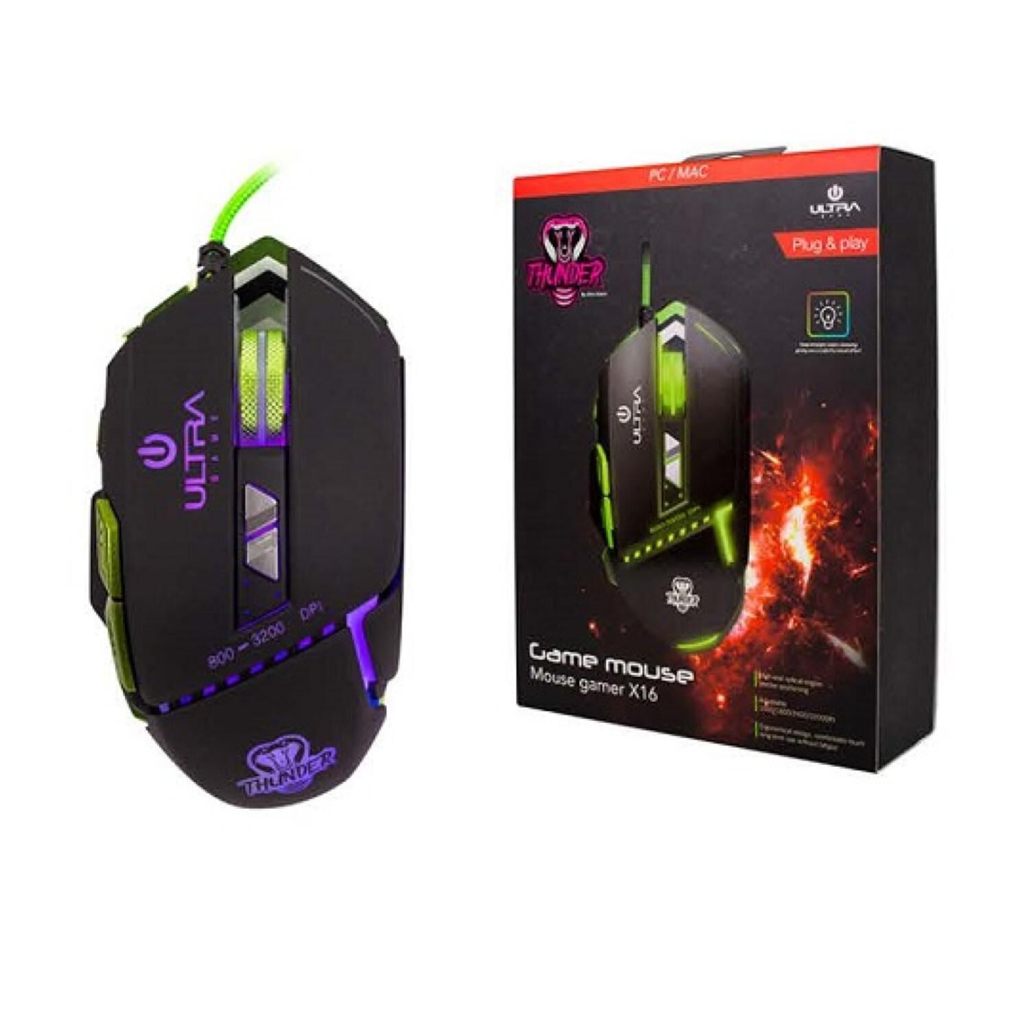 Mouse Gamer Alambrico Usb Ergonomico 3200dpi Rgb X16 image number 3.0