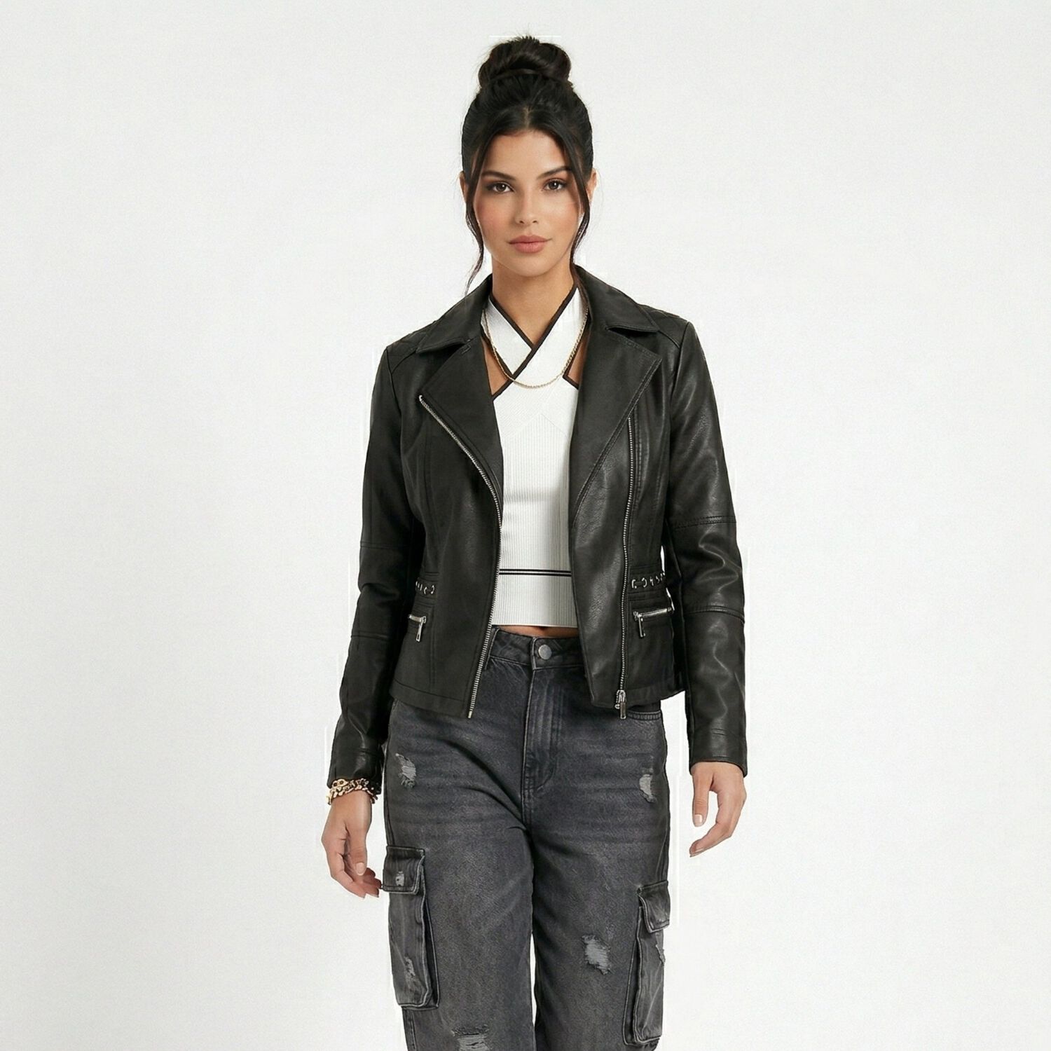 Chaqueta Ecocuero Aviadora Mujer Atenea image number 0.0