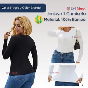 Camisetas Manga Larga Bamb&uacute; Mujer Primera Capa Blanco Negro
