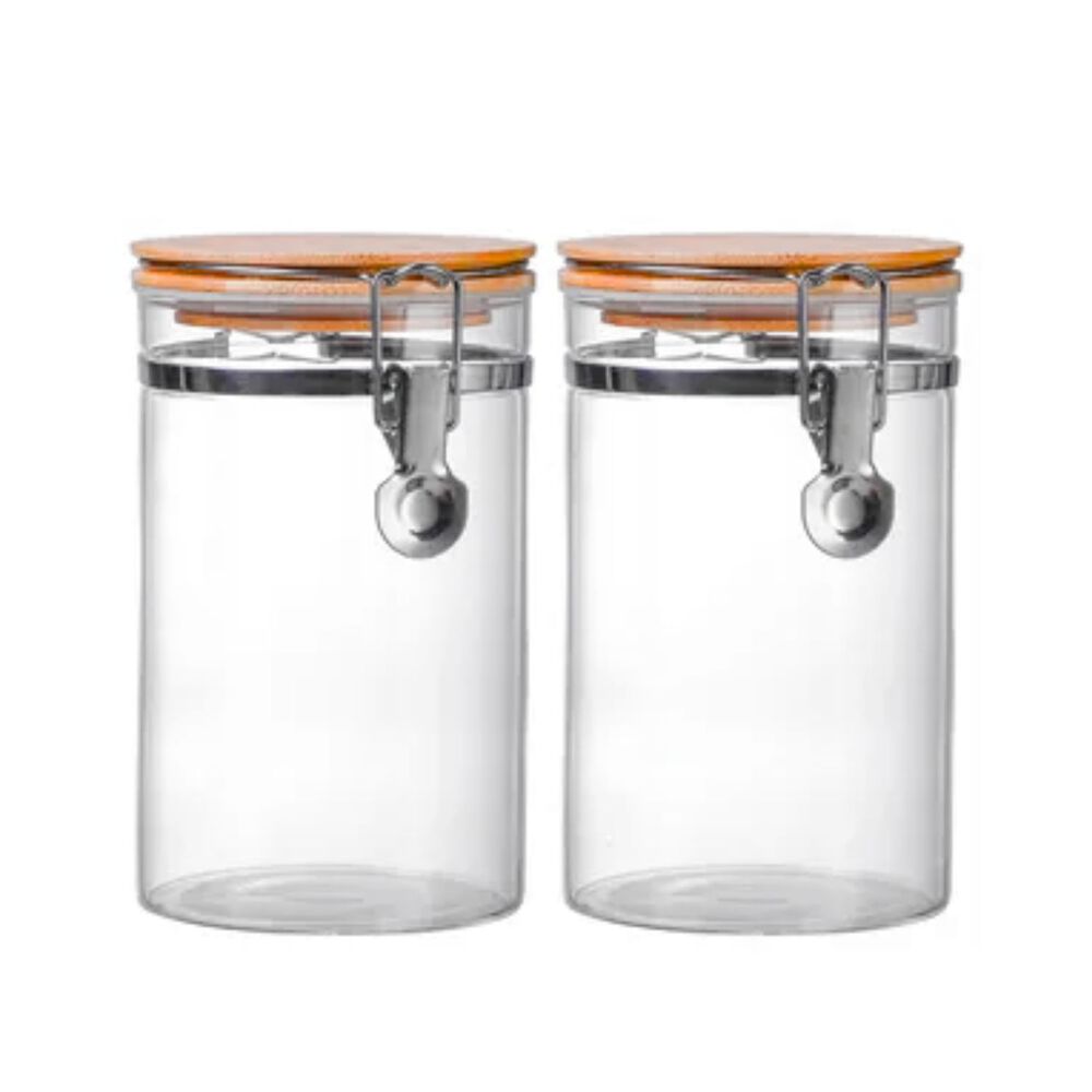 Set 2 Frascos Tarro Hermetico Vidrio 350ml Con Tapa De Bambu image number 0.0