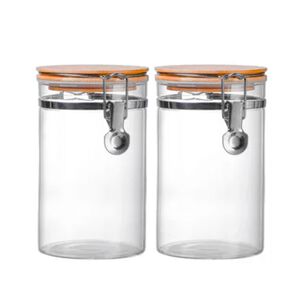 Set 2 Frascos Tarro Hermetico Vidrio 350ml Con Tapa De Bambu Set 2 Frascos Tarro Hermetico Vidrio 350ml Con Tapa De Bambu