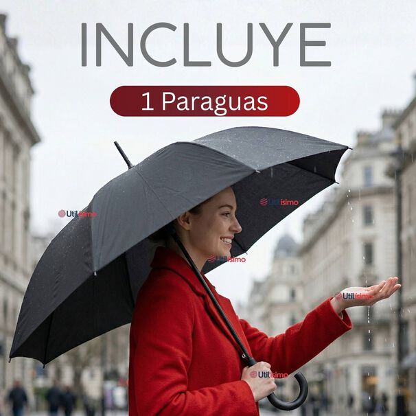 Paraguas Mate Grande 92,5 Cm Sombrilla Autom&aacute;tica Mango Largo Negro