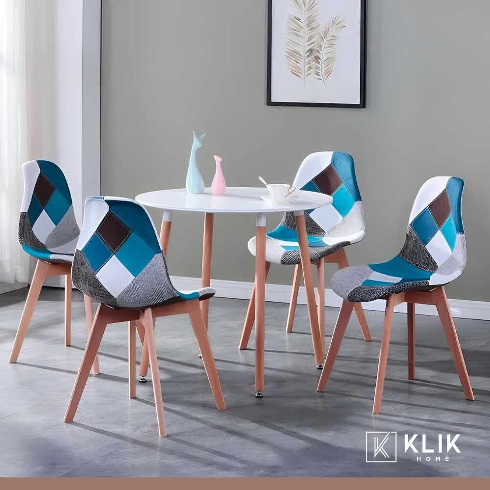 Pack De 4 Sillas Eames Patchwork Acolchada Tela Wood - Celeste image number 7.0