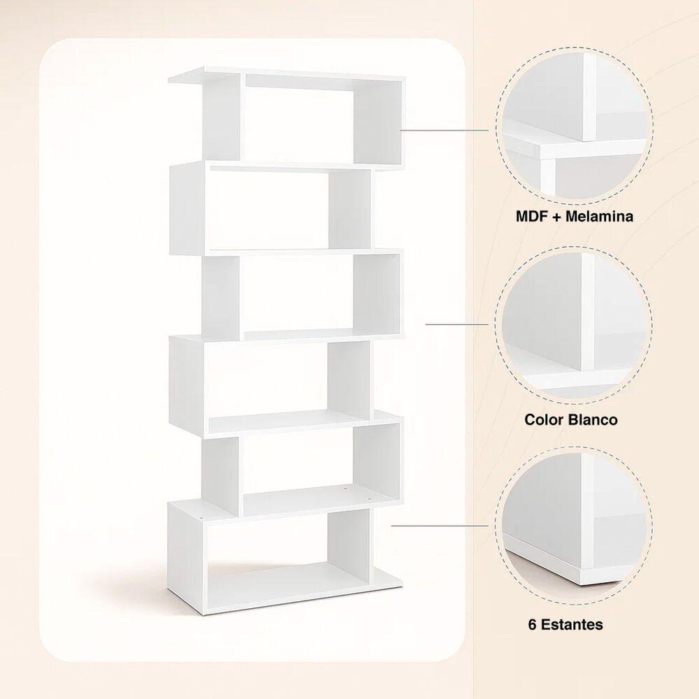 Estanter&iacute;a Moderna Zigzag De 6 Niveles 80x23.5x187.5 - Blanco image number 4.0