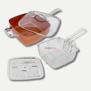 Sartén Antiadherente De Cobre Multiuso 3 En 1 Cesta Para Freír Vaporera