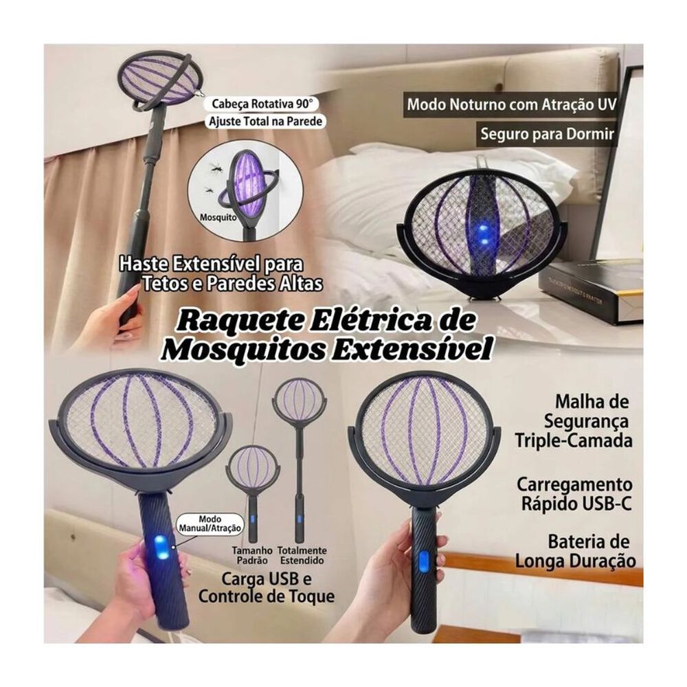 Raqueta Matamosquitos Extensible El&eacute;ctrica Giratoria image number 4.0