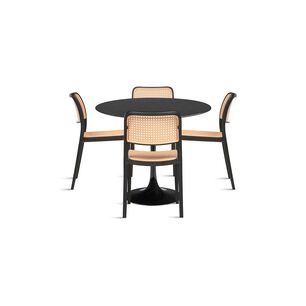 Comedor Mesa Tulip Negra + 4 Sillas Comedor Enrejada Negra