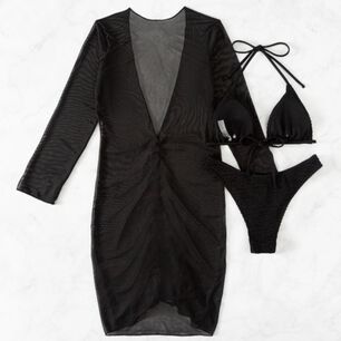 Traje Ba&ntilde;o 3 Piezas Vestido Pareo Transparente Incluido