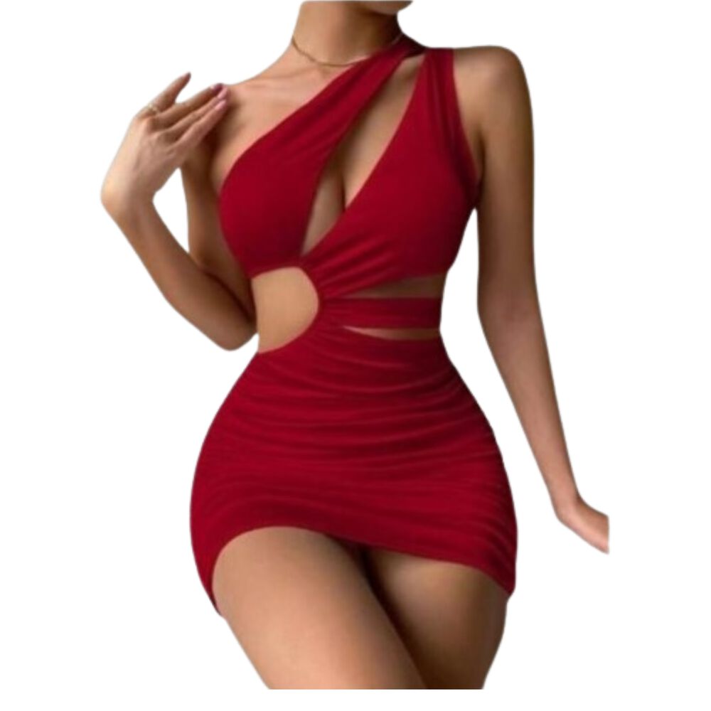 Vestido Hombro Cruzado Escote Lateral Horma Sirena Elegante image number 0.0