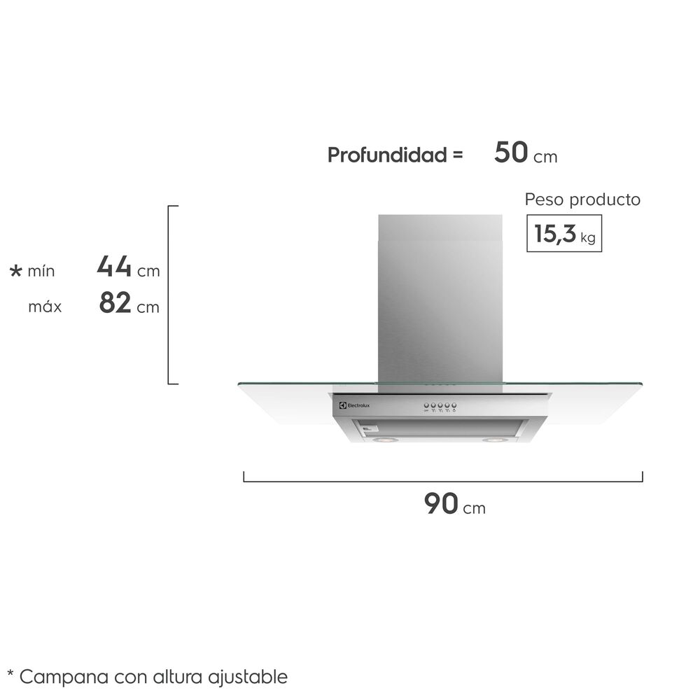 Campana Cocina Pared Decorativa 90cm Luz Led Ce9vx Inox image number 2.0