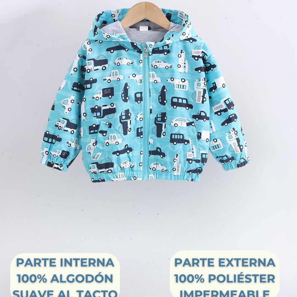 Cortaviento Impermeable Chaqueta Estampado Ni&ntilde;o Y Beb&eacute; Turquoise Cars image number 1.0