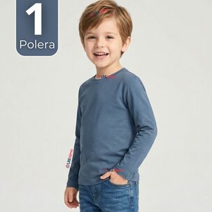 Polera Camiseta Bamb&uacute; Azul Claro Cuello Redondo Primera Capa Manga Larga Ni&ntilde;o