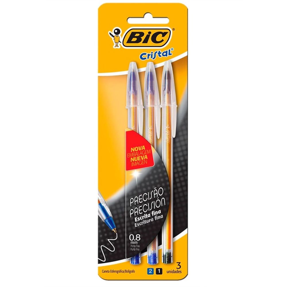 Pack X 4 Blister 3 Bolígrafos Cristal Fino 2 Azul, 1 Negro Bic image number 2.0