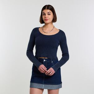 Sweater Cropc Canales Manga Larga Cuello Redondo Mujer Rolly Go