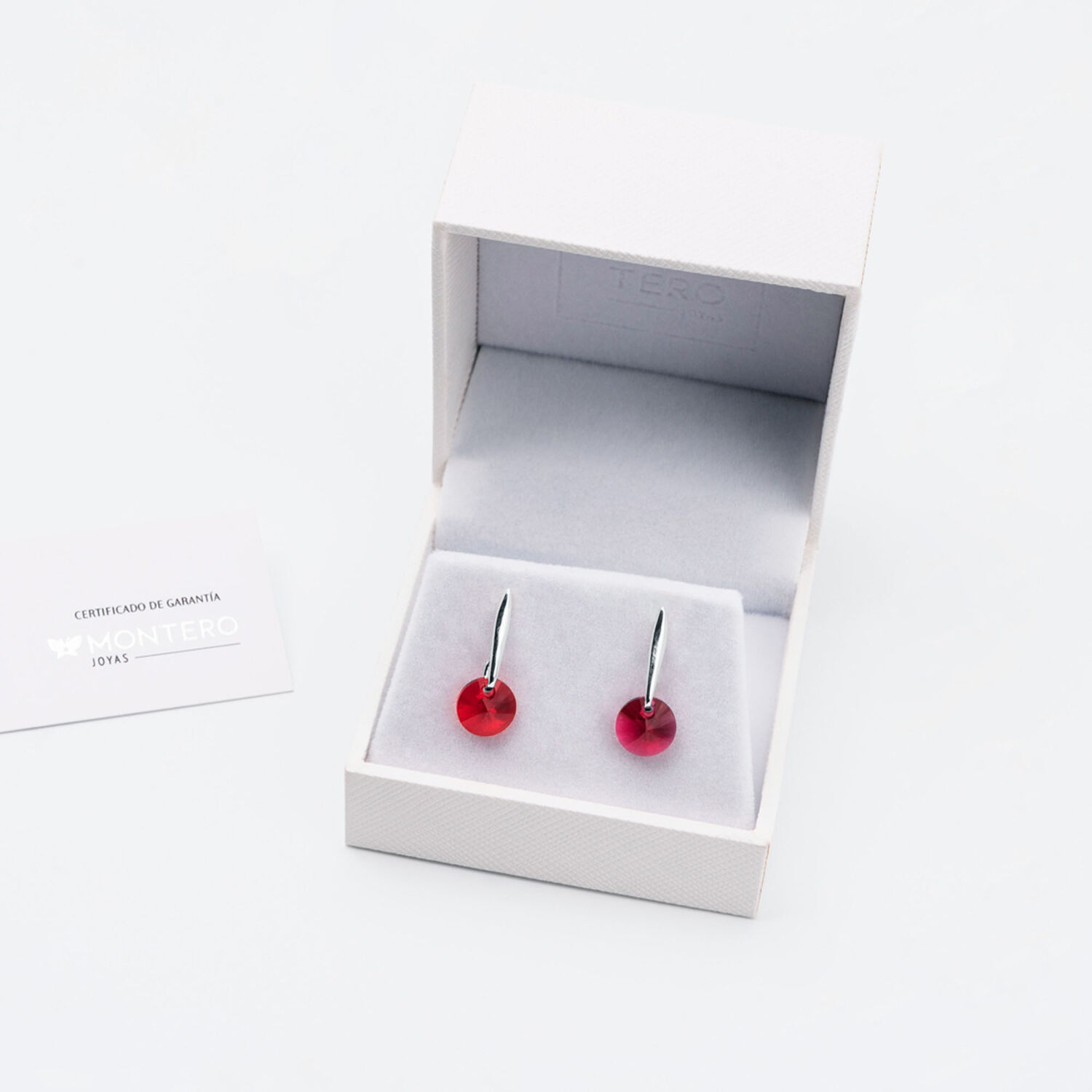 Aros Punto De Luz Plata Italiana 925 Y Cristales Genuinos Scarlet image number 2.0