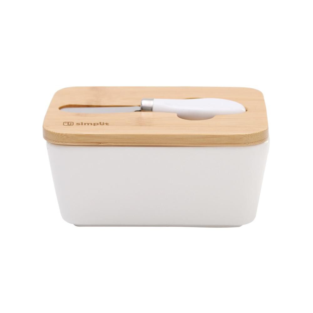 Mantequillero Cer&aacute;mica Tapa Bamboo + Cuchillo 600 Ml Simplit image number 0.0